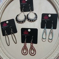 Lot of 4 Paparazzi Earrings - Rhinestone Dangle Silver Chain - NWT