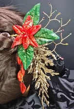 Unique Handcrafted Natural Gemstone Holiday Poinsettia Inspired Hair Stick