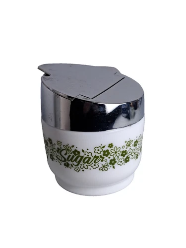 VTG. 1970's GEMCO USA SPRING BLOSSOM/ CRAZY DAISY MILK GLASS 4.5" SUGAR BOWL