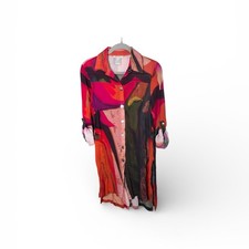 John Mark Red Orange Button Front Tunic Shirt Dress Size Small