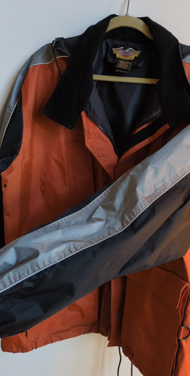 Harley Davidson Rain Suit Mens L Jacket Pants Reinforced Black Orange High Vis