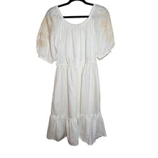 Knox Rose White Midi Dress Peasant-Style Boho Feminine Women's Size Medium