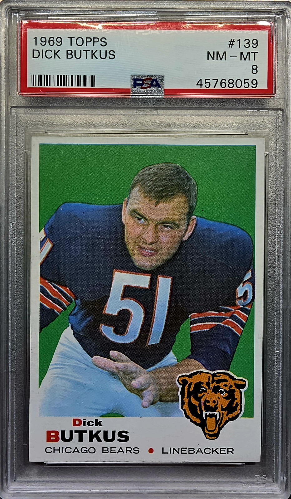 🔥🔥1969 Topps - Dick Butkus #139. PSA 8🔥🔥
