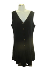 NEW Women's SHEIN Sleeveless Faux Button Loose Mid Length Dress- XL, Black