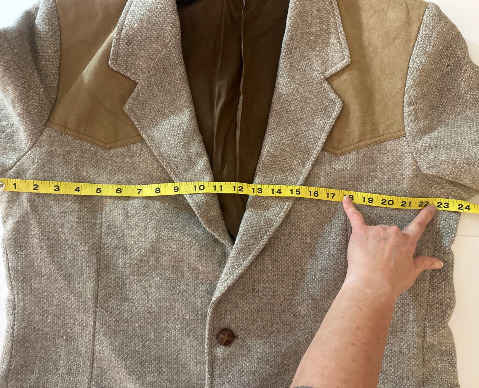 Vtg PENDLETON Tweed Wool Leather Patch Jacket Bla… - image 21