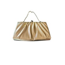 Vintage Gold Metallic Pleated Evening Clutch Bag Kiss Lock Chain Strap Handbag