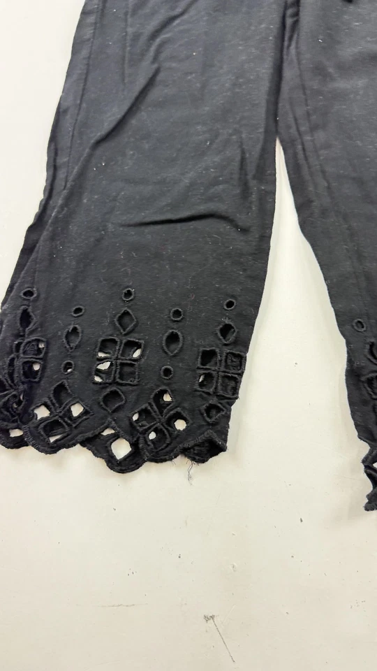 Pantalones Zara Niñas Niños 8 Negros Ojales Recortados Pierna Ancha Capri Algodón Lino Foto 3 de 4