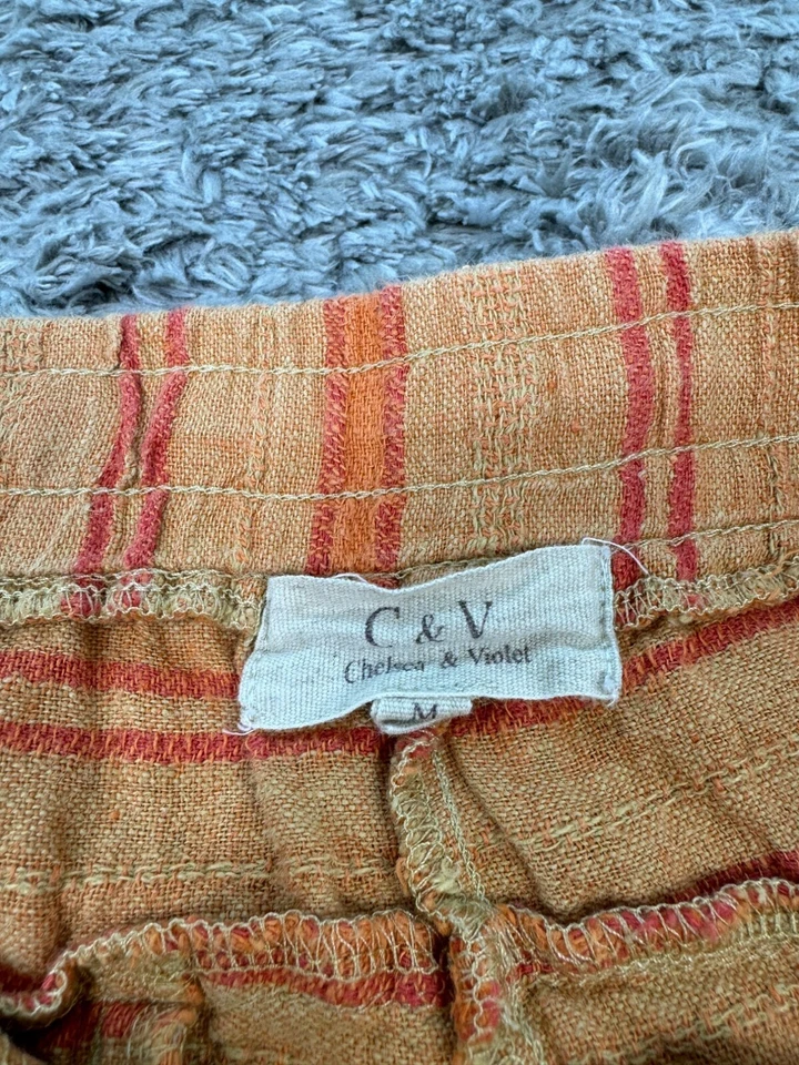 Pantalones Cortos Chelsea Violeta Para Mujer Medianos Naranja Rayas Lino Flecos Borla Sudor Boho Foto 3 de 4