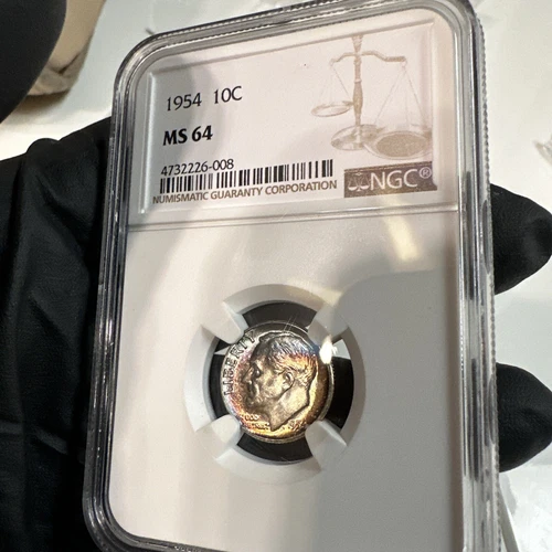 🌈Toned 1954 Roosevelt Silver Dime NGC MS 64.  Beautiful Toning🌟