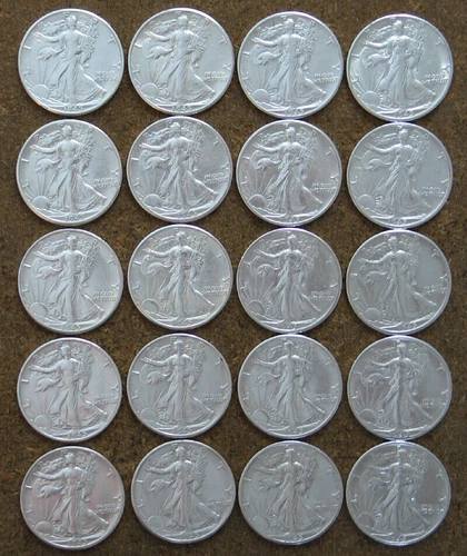 ORIGINAL ROLL 1945-D WALKING LIBERTY SILVER  HALVES.. CH/GEM BU