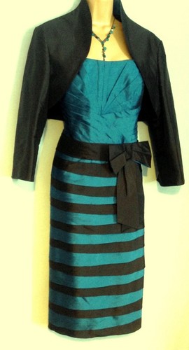 VENI INFANTINO (16/18) Teal, Black Cocktail Dress & Bolero Jacket/ Wedding/Races - Picture 3 of 11
