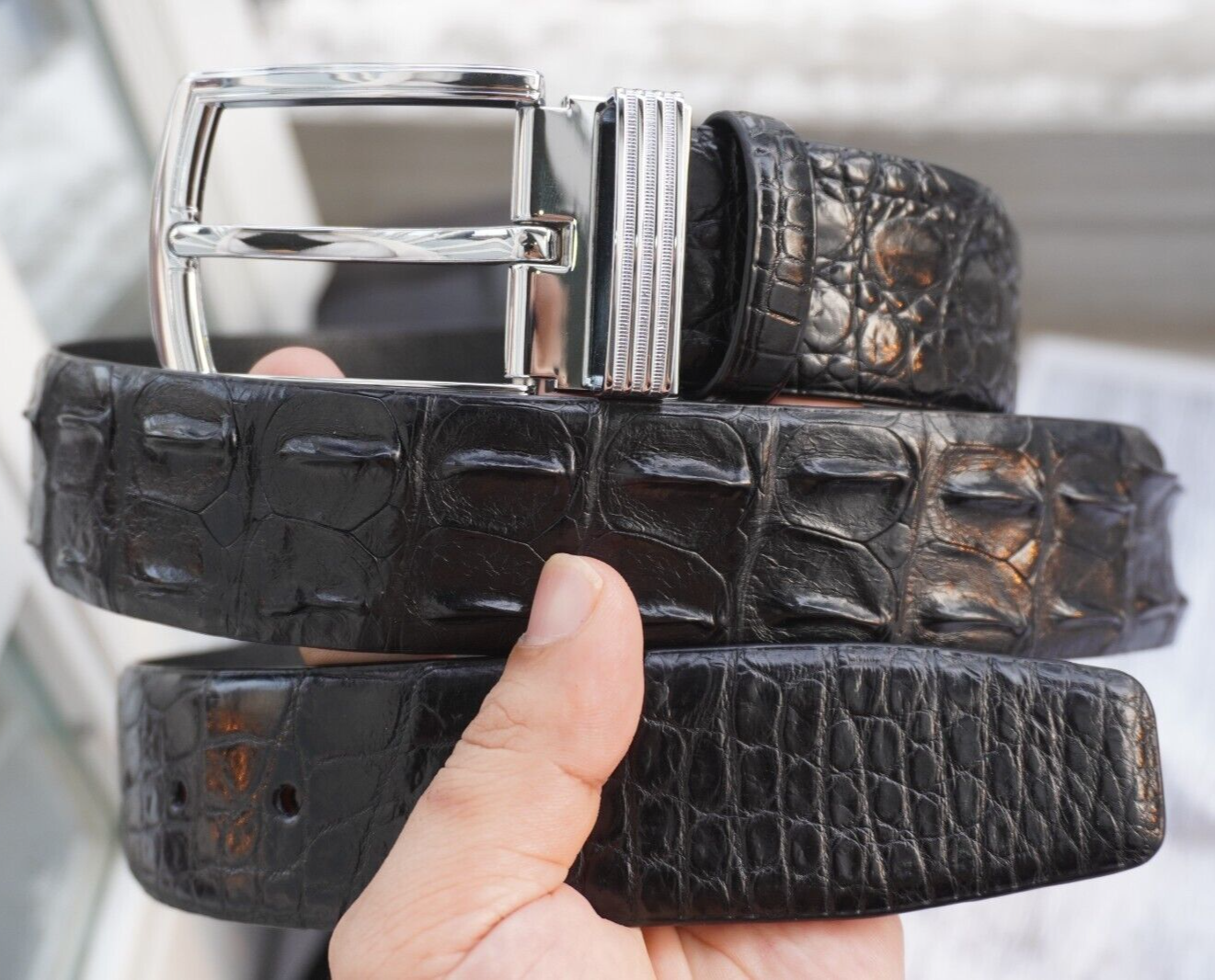 Black Genuine CROCODILE Hornback Belt Skin Leather Men's -W 1.5'' #S18