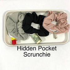 3 Pack Scrunchie Hair Tie With Stash Pocket Zipper closure / Stash Scrunchie, Hi