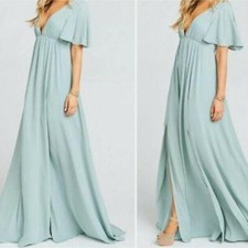 Show Me Your Mumu Faye Flutter Maxi Dress Silver Sage Crisp S Small