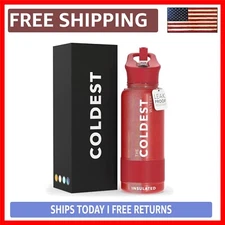 Coldest 32oz Insulated Stainless Steel Thermos with Straw Lid - Mars Red Glitter