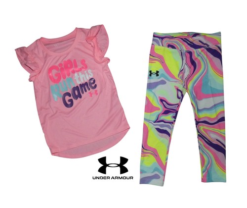 Under Armour Girls Capri Leggings Shirt Set Outfit Purple Heart Logo 5 NWT