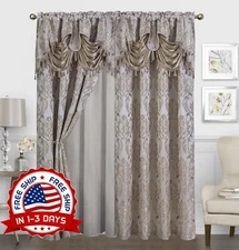 Cortinas Marrón topo Para Sala Elegantes Con Cenefas De 2 Paneles Modernas Set.