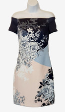 GUESS Los Angeles Dress Off Shoulder Floral Blue Pink BEAUTIFUL Women's 4 SMALL