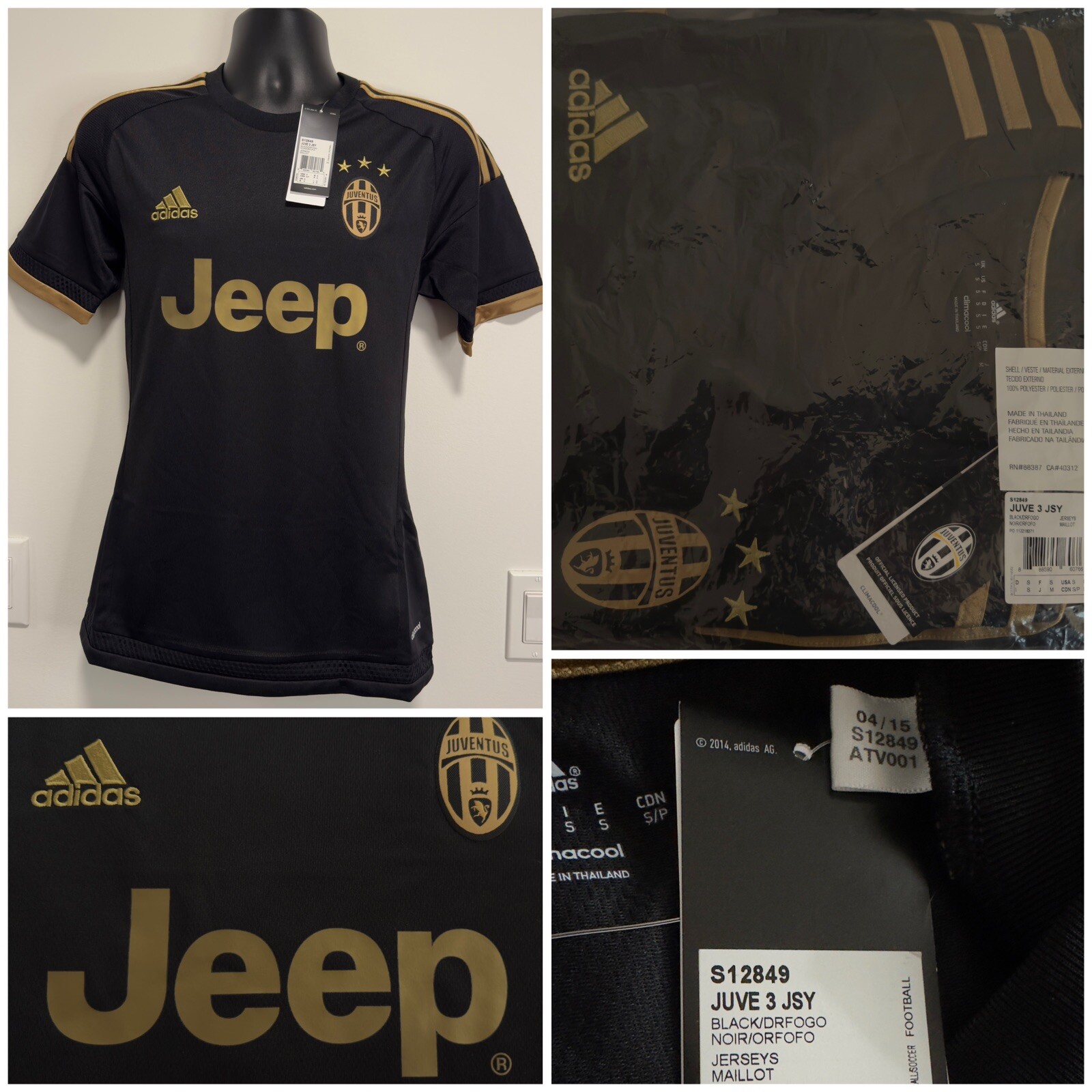 BNWT Juventus FC 2015/16 Third Jersey Shirt 15/16 Top Black Gold Kit Italy RARE
