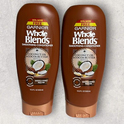 2 x Garnier Whole Blends Coconut Oil Cocoa Butter Smoothing Conditioner 16.9 Oz