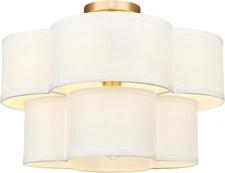 Gold Semi Flush Mount Ceiling Light, 5-Light 18" Ceiling Light Fixtures with Dou