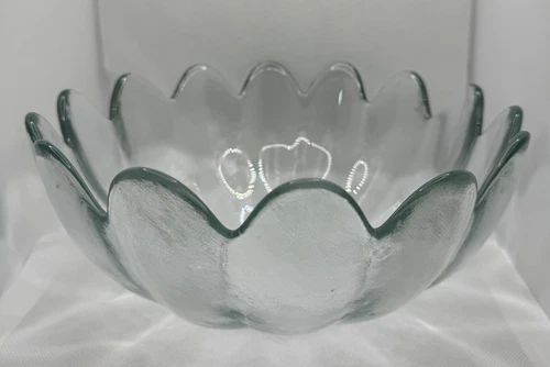 Vintage Large Blenko Clear Glass Bowl ~ 14 Petals Lotus Flower