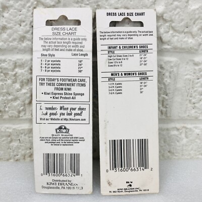 Lot of 2 Kiwi Waxed Dress Shoe Laces 2-Pairs Ea. 27" Black 314 Brown 324   NEW
