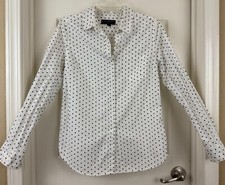 BANANA REPUBLIC - White Black Polka Dot Long Sleeve Button-Up Cotton Blouse S