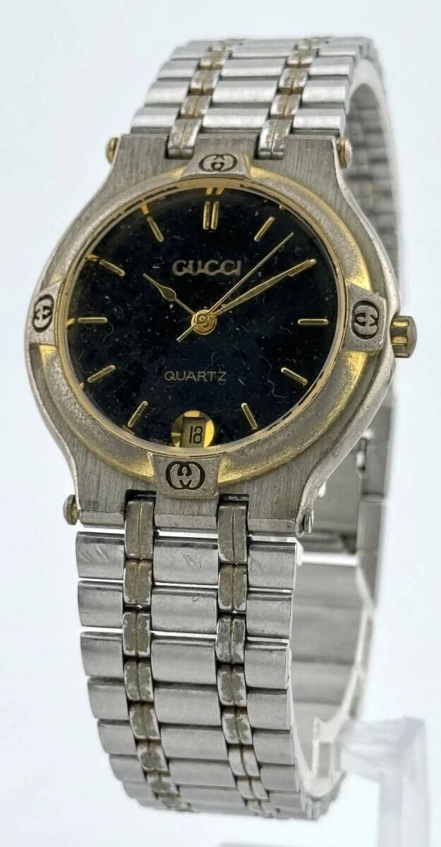 [Exc+1] Gucci 9000M cadran noir indicateur de date quartz homme occasion fonctionne F/S