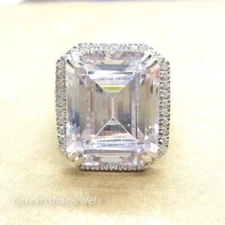 3.24CT Lab-Created Emerald Cut Diamond Split Shank Halo Ring 14K White Gold Over