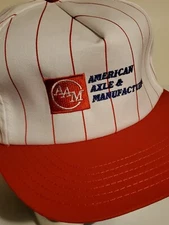 Vintage Automotive Hat American Axle & Manufacturing White Red Pinstripes UAW