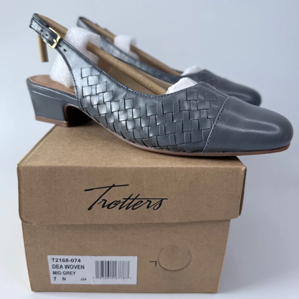 Trotters Dea Woven Leather Pumps Women's Size 7N Narrow Mid Grey Low Heels - Image 3 of 4