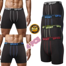 4Pack Men Bamboo Pouch Tagless Boxer Shorts Moisture-Wicking Underwear Long-leg 