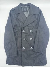 Buckle Black Jacket Mens Large Wool Blend Double Breasted Pea Coat Long EUC