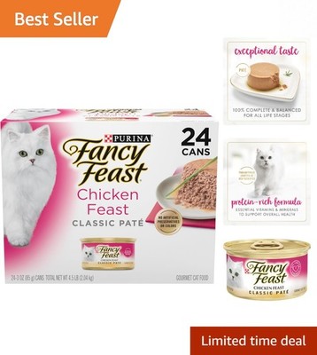 Delicious Grain-Free Chicken Pate Cat Food - 24 Cans, No Artificial Additives