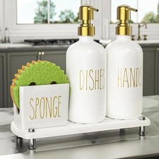 Kitchen Soap Dispenser Set es with Cerics Spon Holder, Gold
