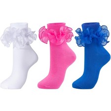 Ruffle Socks Women Lace Turn Cuff Double Frilly Ruffled Socks White 75chr
