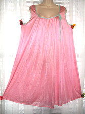 SILKY SZ L/XL PINK SHIMMERY SEMI SHEER A-LINE NIGHTGOWN GOWN MINT TRIM NO TAG 