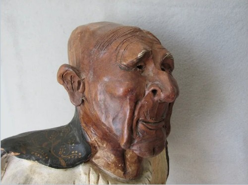 Antique Asian Bust Sculpture of a Gentleman Scholar, Hand Made Pottery - Picture 7 of 10