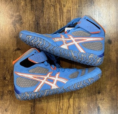 Asics Aggressor 2 Dusty Blue/Silver/Red Orange Rare Wrestling