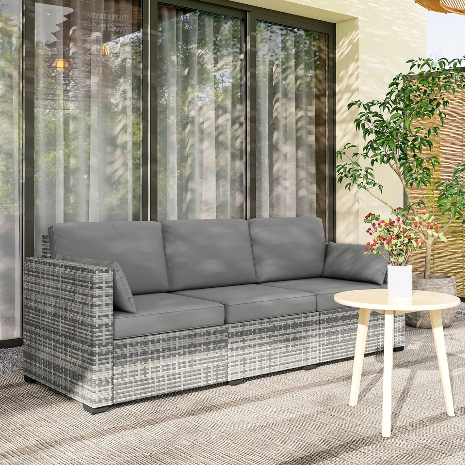 Outsunny Three-Seater Outdoor Wicker Patio Furniture, Gray - Image 2 of 4