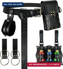 Renaissance Leather Belt Pouch Set for Pirate  Ren Faire Black - Potion Bottle