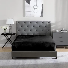 Cathay Home Queen Flannel-Plush Fur Fitted Sheet - Ultra Soft & Queen, Black 