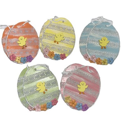 Handmade Easter Egg Hanging Pastel Colors Decor Wood Chick Spring Set Of 10