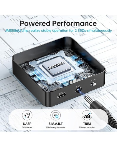 NVMe SSD Cloner, M.2 Duplicator Dual Bay NVMe Enclosure, Tool-Free 20Gbps USB3.2 - Photo 7/9