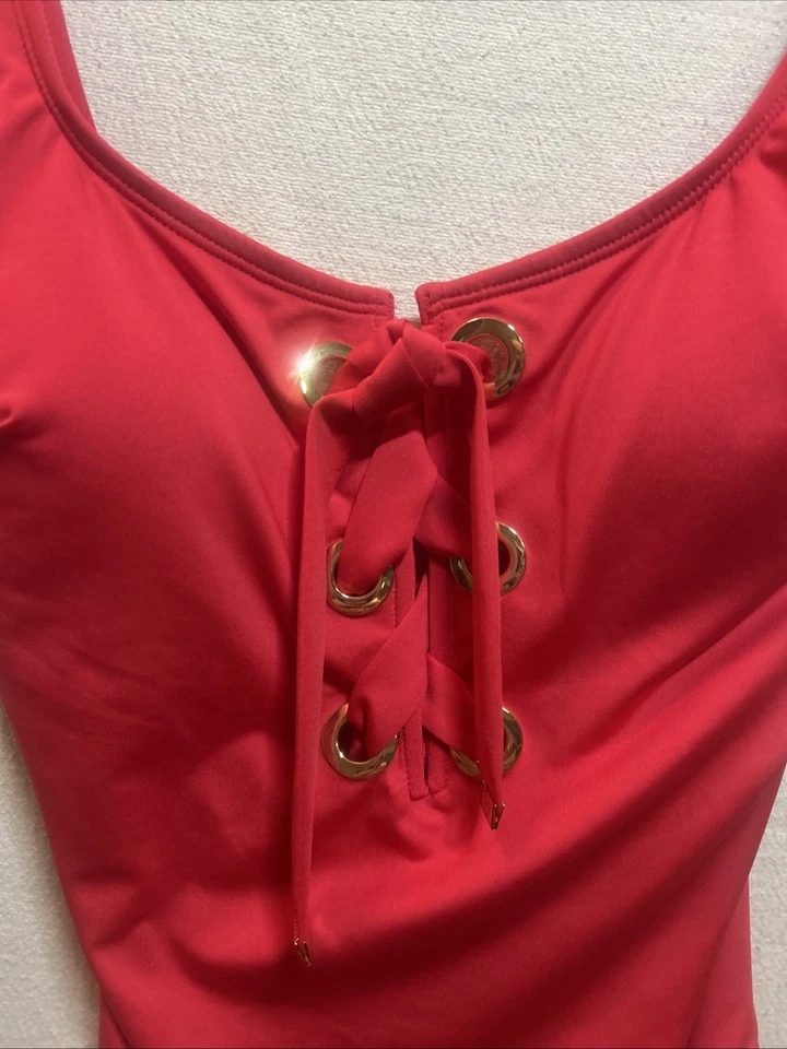 Traje de baño Michael Kors de una pieza para mujer talla 10 rosa profundo MM5W133 Foto 2 de 4