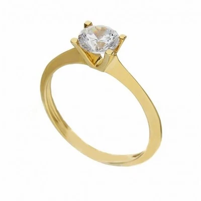 Bague Solitaire En Or Jaune 18 Carats Avec Zircons Blancs Pour Femme - Photo 1/2