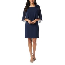 XSCAPE Navy Blue Cocktail Party Dress Chiffon Overlay Knit Sheath Dress Size 10