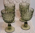 Fenton Thumbprint Colonial Green Stemmed Water Iced Tea Goblets Glasses Set of 4