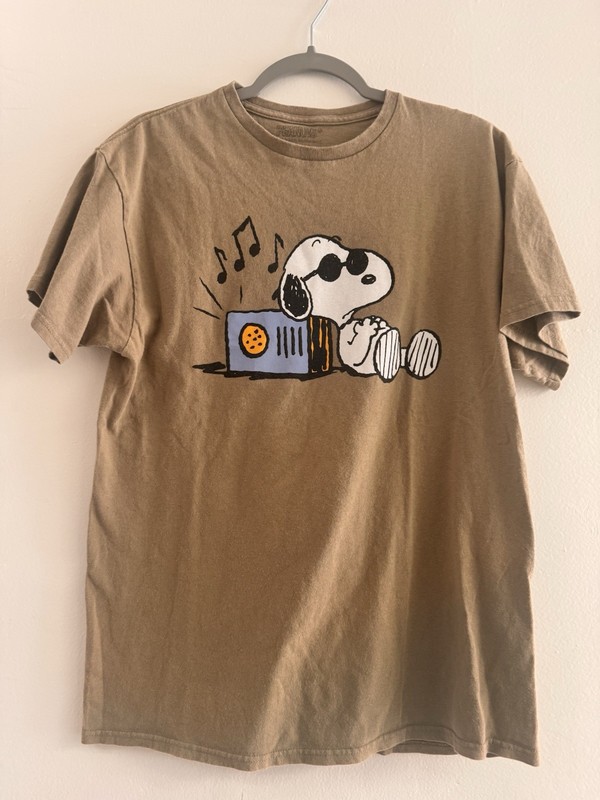 Peanuts Snoopy Brown Men's Graphic Print Crew Neck T-Shirt SZ Large Double Image